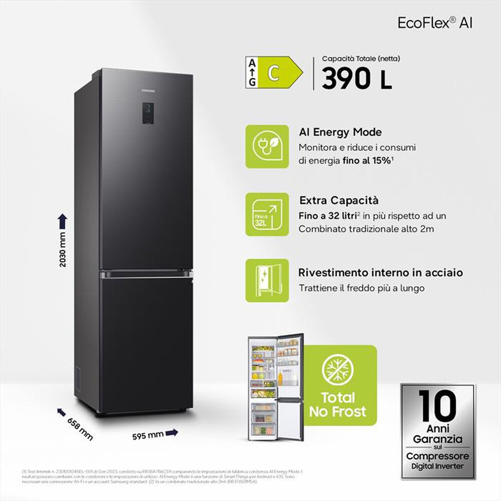 Immagine del prodotto SAMSUNG - Frigorifero combinato RB38C776CB1/EF Classe C 390l-Antracite