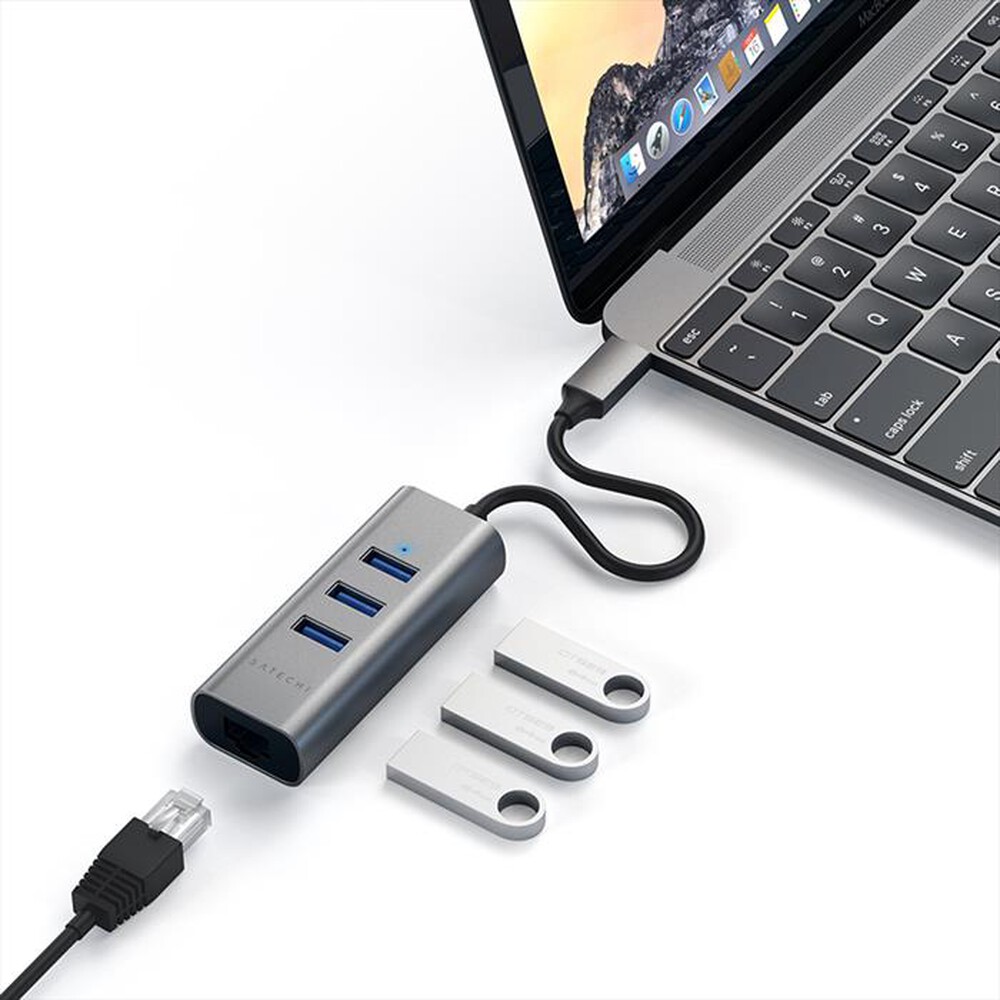 "SATECHI - HUB USB-C 2-IN- 1 - 3 PORTE USB 3.0 + ETHERNET-grigio"