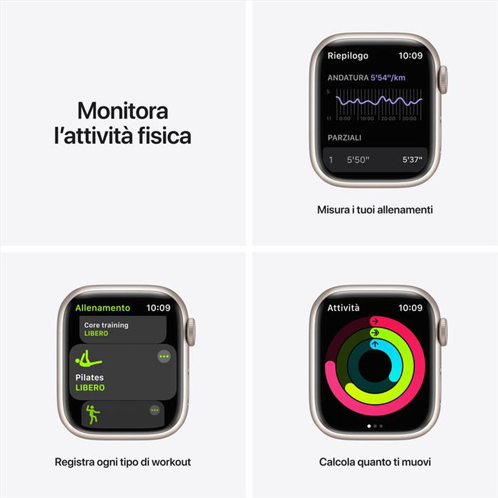"APPLE - Watch NIKE Series 7 GPS 41mm Alluminio-Sport Platino Puro/Nero"
