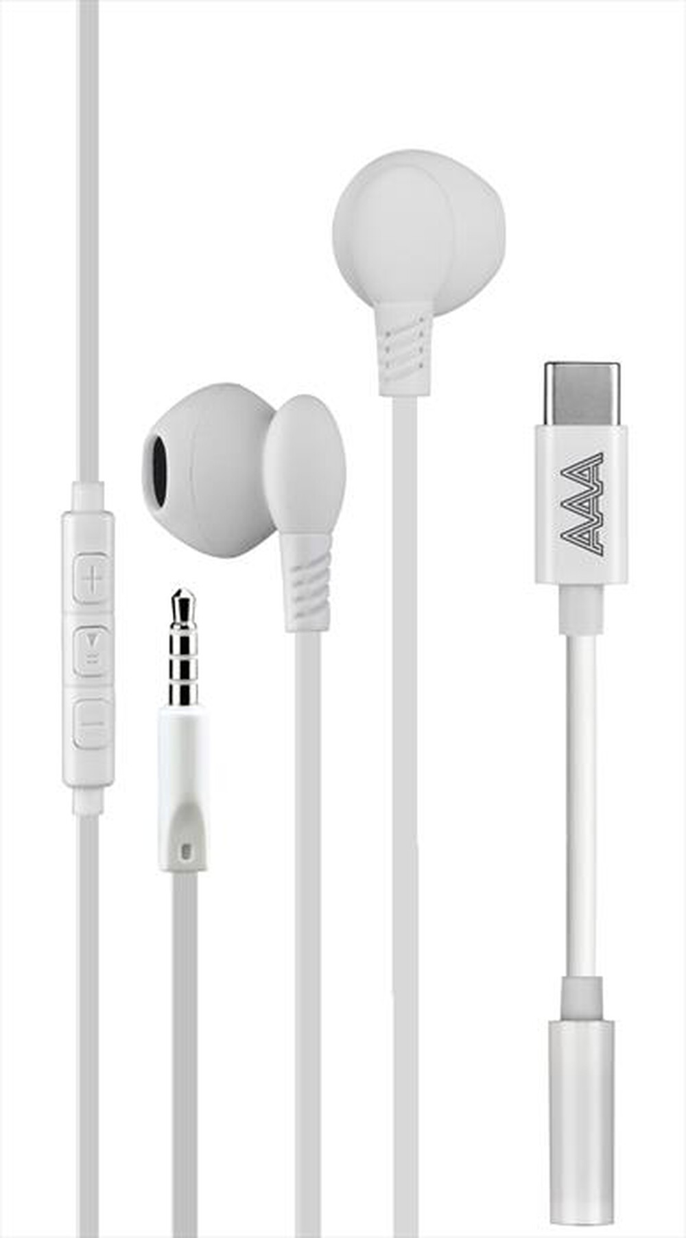 Immagine del prodotto AAAMAZE - AURICOLARI EAR BUD A FILO 3,5MM PLUG + 3,5MM A USB-Bianco