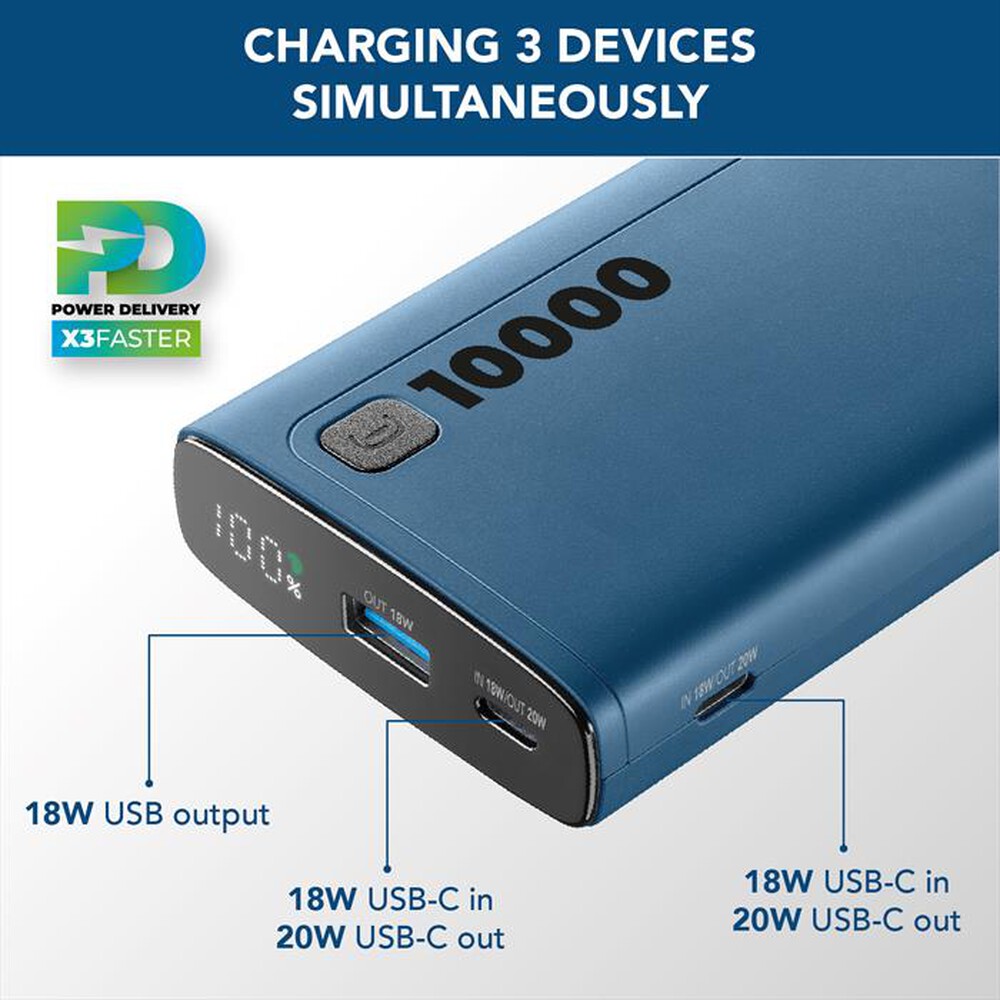 Immagine del prodotto CELLULARLINE - Caricabatterie Portatile PBDISPL01PD10000B-Blu