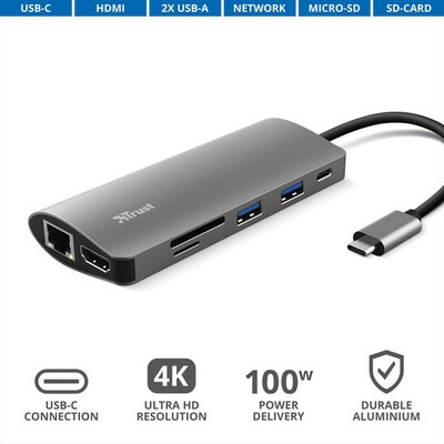 TRUST - DALYX 7-IN-1 USB-C ADAPTER-Grey/Black