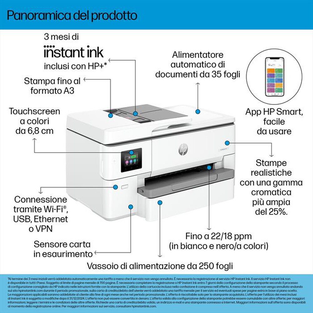 "HP - OFFICEJET PRO 9720E A3 3 MESI DI INCHIOSTRO HP+-Bianca"