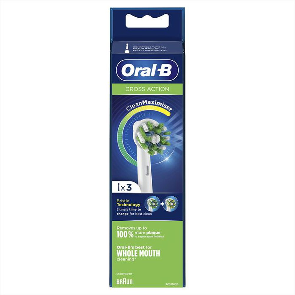 "ORAL-B - Testine Crossaction Con CleanMaximiser, 3 Pezzi-Bianco"