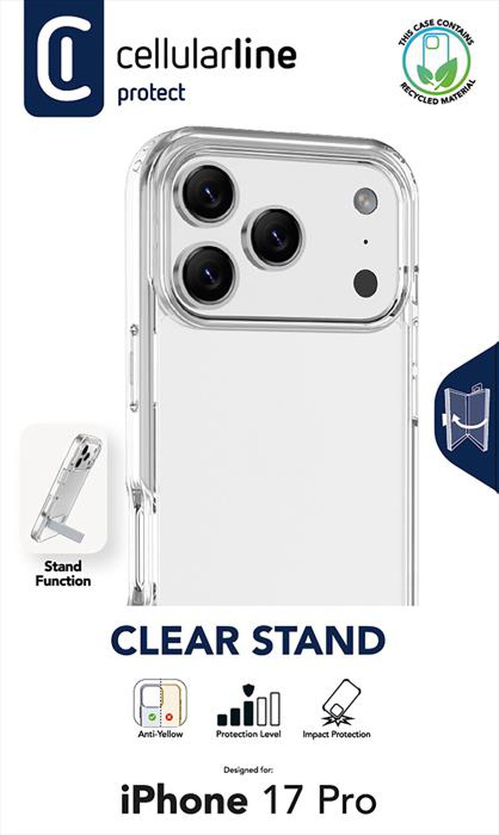 Immagine del prodotto CELLULARLINE - Custodia CLEAR STAND per IPHONE 17 PRO-Trasparente