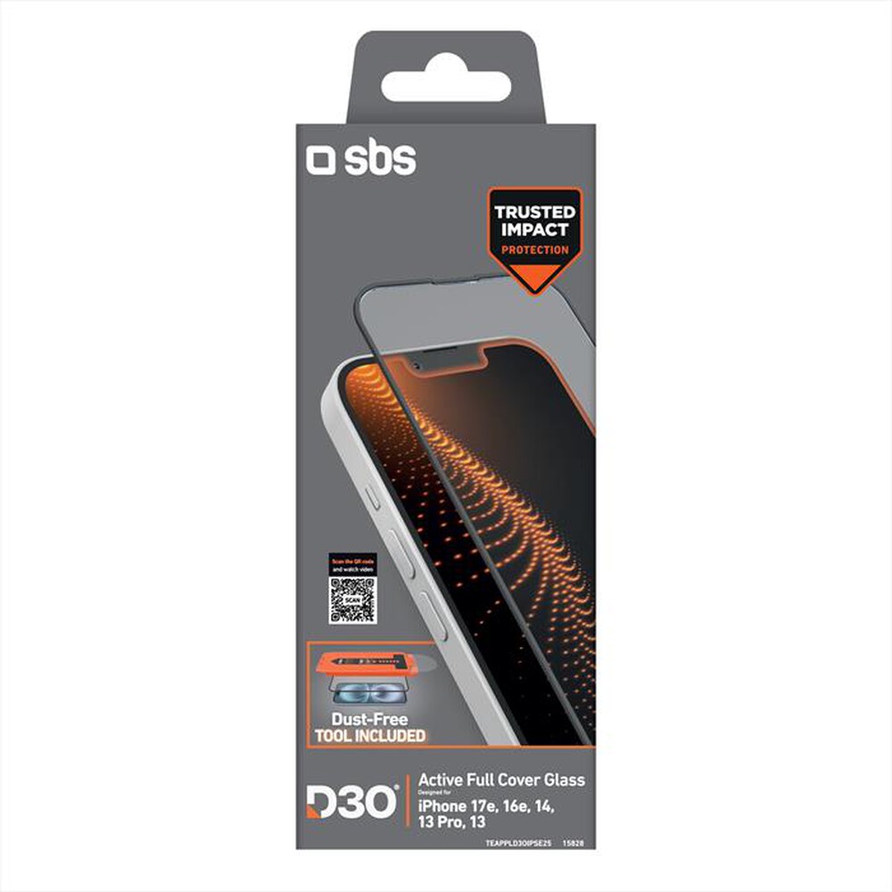 Immagine del prodotto SBS - D3O glass with applicator, iPhone 16e/14/13 Pro/13-Nero