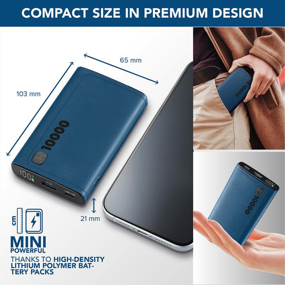 Immagine del prodotto CELLULARLINE - Caricabatterie Portatile PBDISPL01PD10000B-Blu