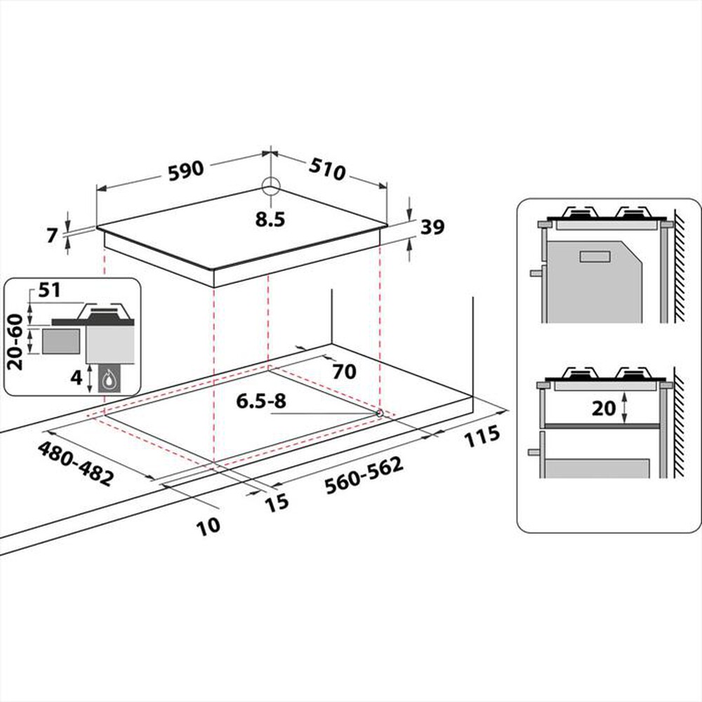 Immagine del prodotto WHIRLPOOL - Piano cottura a gas IXELIUM GMR 6422/IXL 59cm-Stainless steel