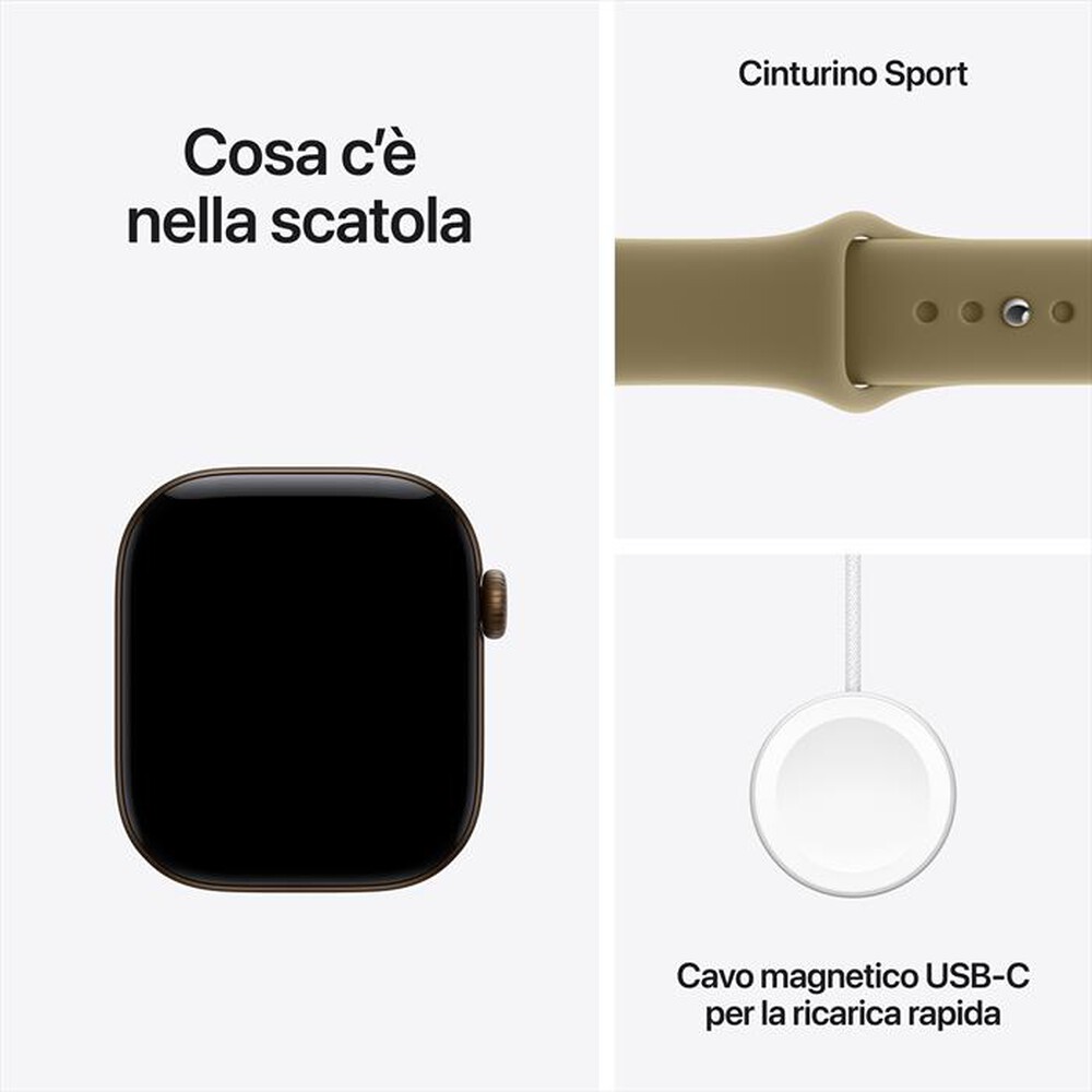 Immagine del prodotto APPLE - Watch Series 12 GPS 42mm Alluminio Bronzo Scuro-Sport Band Oliva - S/M