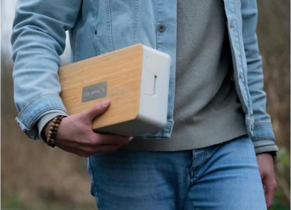 "STEAMBOX - Contenitore riscaldante per cibo Steambox SB01-Bianco e legno"