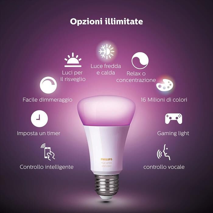PHILIPS HUE WHITE AND COLOR AMBIANCE LAMPADINA E27 9W Bianco Euronics