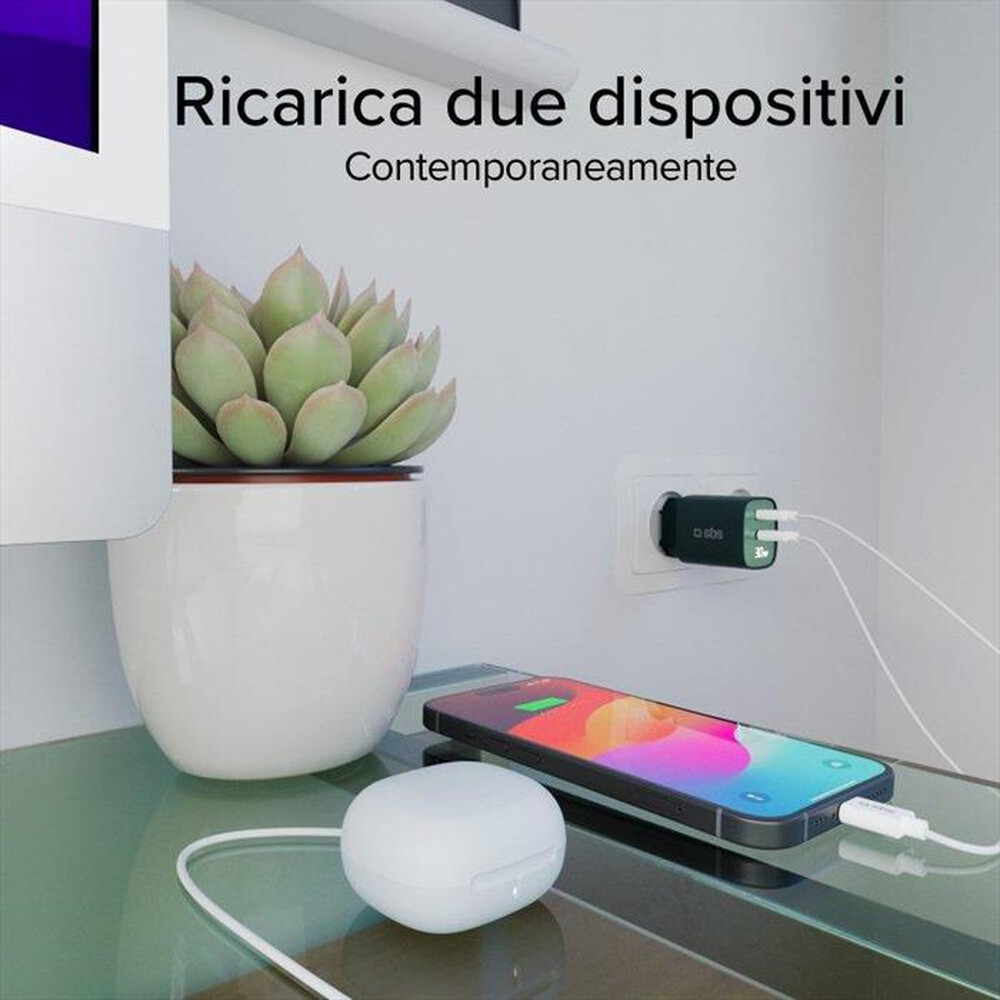 Immagine del prodotto SBS - Caricabatterie da muro TETRGANLCD1USB1C30G-Verde