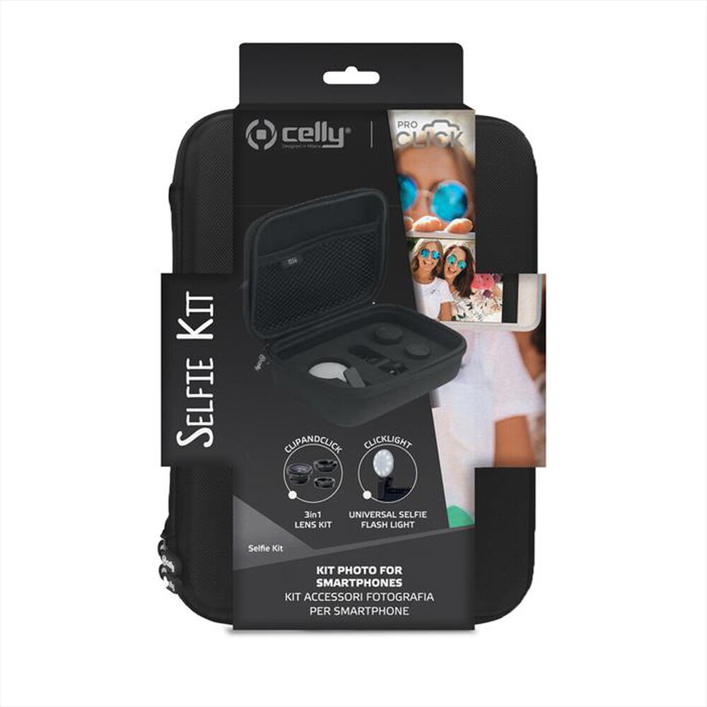 "CELLY - SELFIEKIT FLASHLIGHT LENS KIT-Nero/Plastica"
