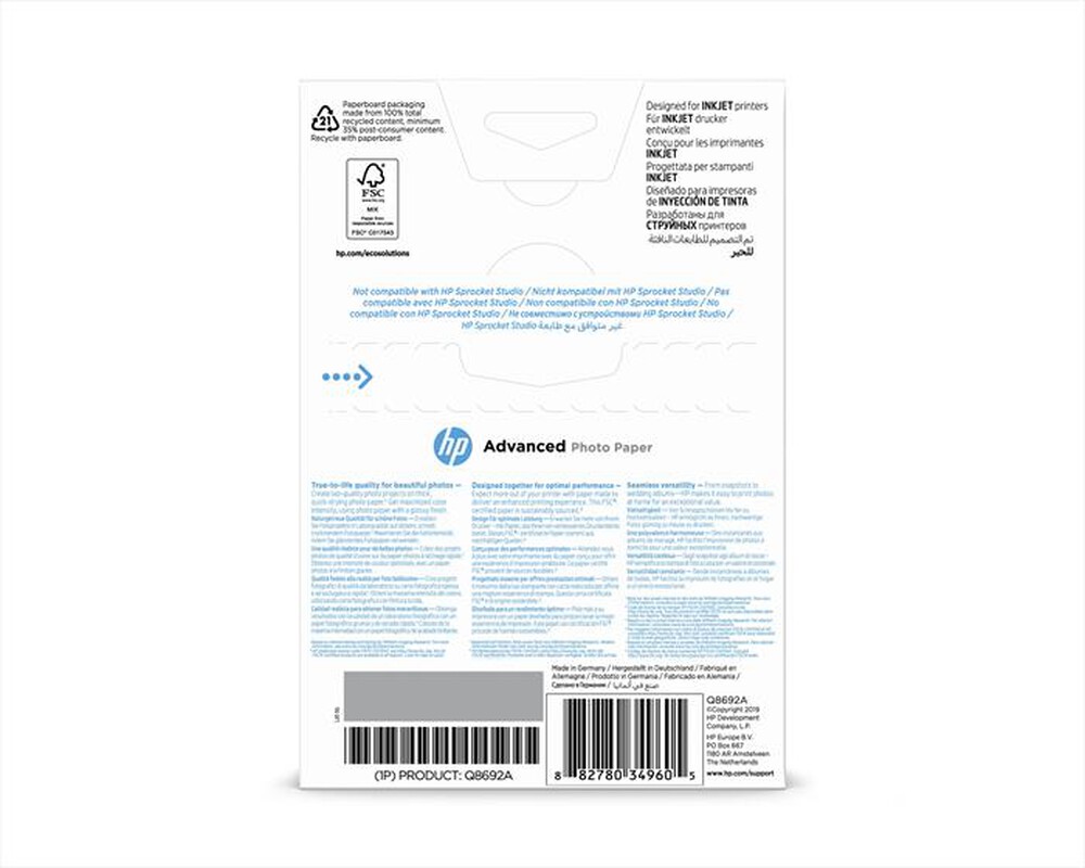 "HP - Q8692A Carta fotografica HP Advanced-Bianca, Lucida"