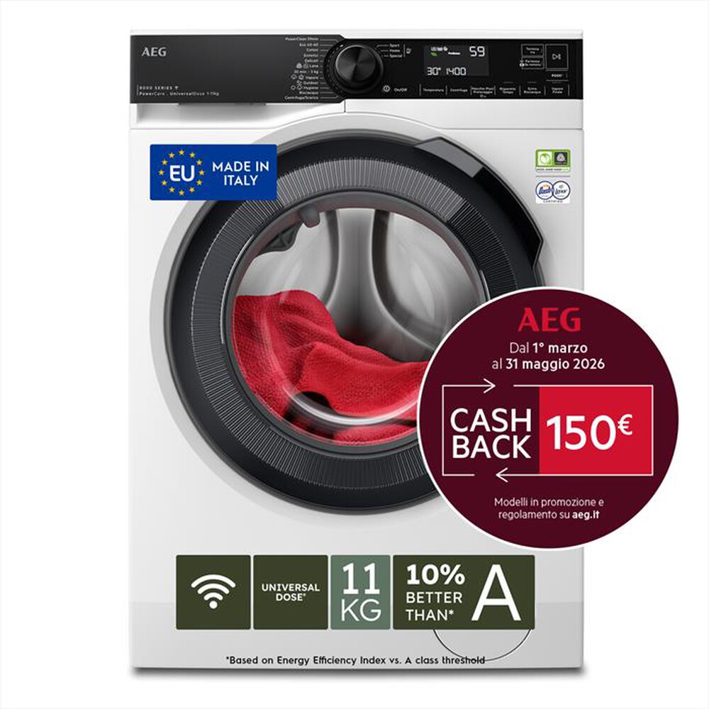 Immagine del prodotto AEG - Lavatrice LR8H114BY 11 Kg Classe A-Bianco/obl&ograve; nero