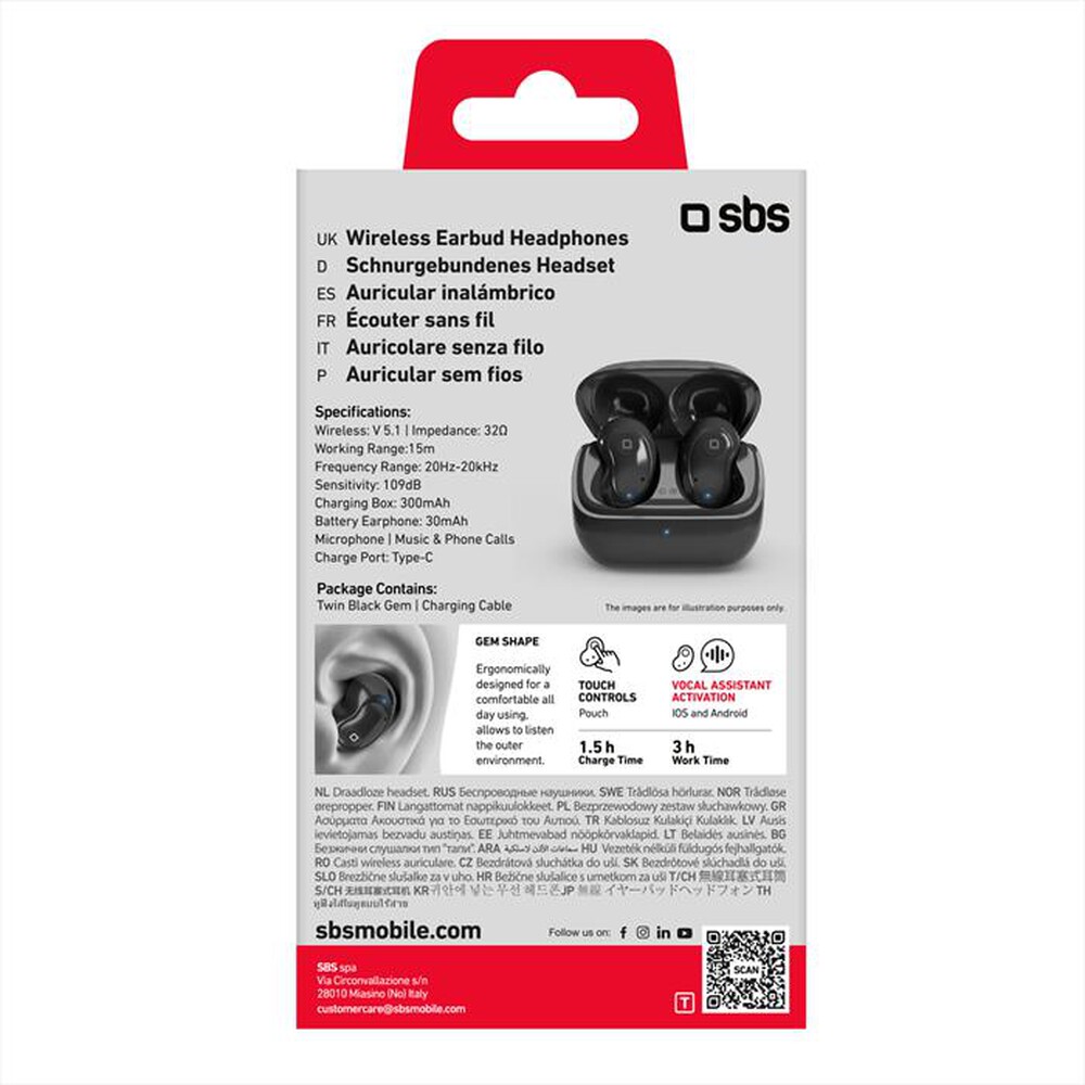 Immagine del prodotto SBS - Auricolare bluetooth TEEARTWSBLGEMBTK