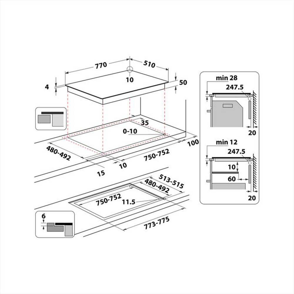 "WHIRLPOOL - Piano induzione CLEANPROTECT WL S2177 CPNE 77 cm-Nero"