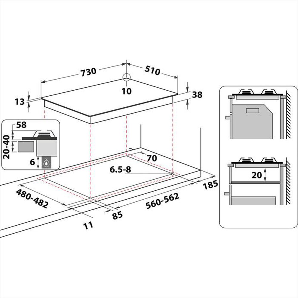 "INDESIT - Piano cottura a gas THP 751 W/IX/I IT 5 fuochi-Inox"