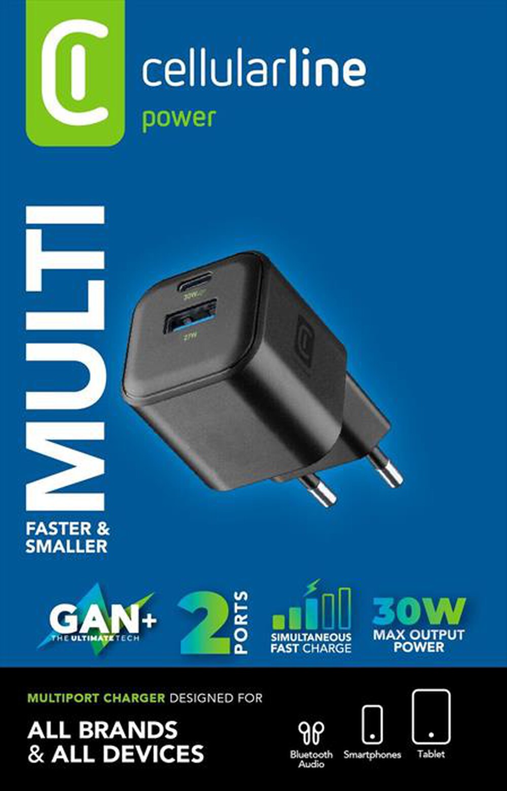 Immagine del prodotto CELLULARLINE - Caricabatterie da rete MULTIPOWER GAN 30W-Nero