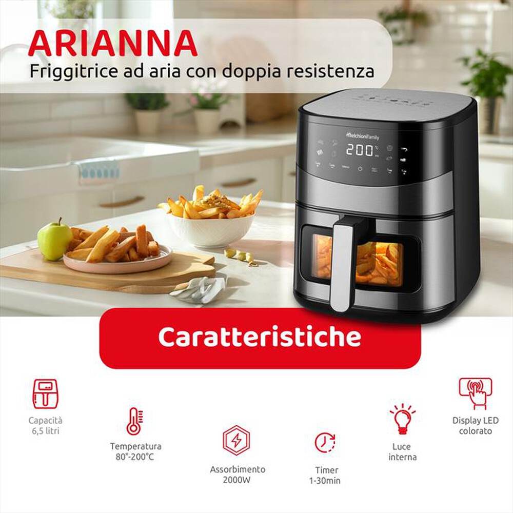 Immagine del prodotto MELCHIONI FAMILY - Friggitrice 6,5L doppia resistenza ARIANNA-Grigio / Plastica