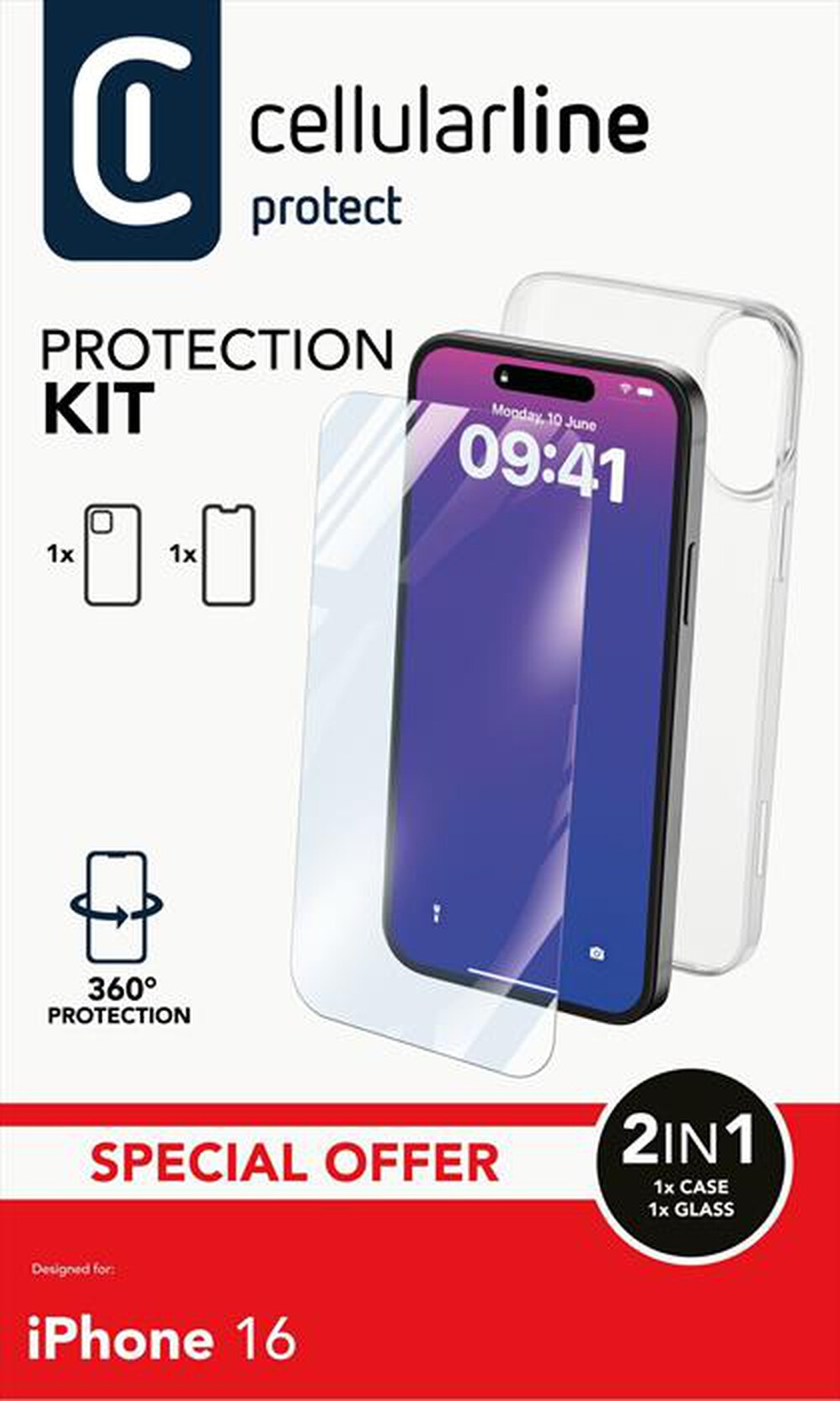 Immagine del prodotto CELLULARLINE - Cover case PROTECTION KIT per iPhone 16-Transparent