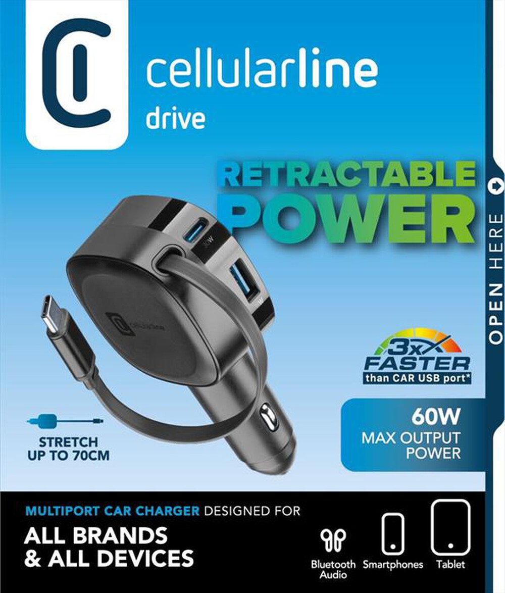 Immagine del prodotto CELLULARLINE - RETRACTABLE CAR CHARGER 65W-Nero