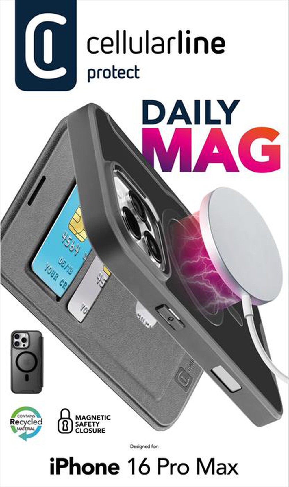 Immagine del prodotto CELLULARLINE - Custodia a libro DAILY MAG per IPHONE 16 PRO MAX-Nero