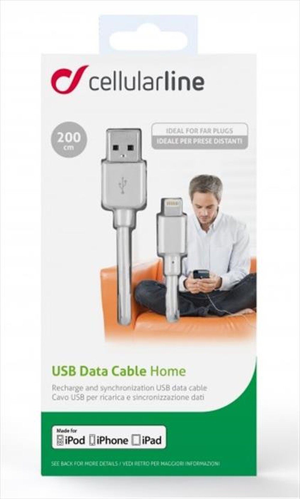 "CELLULARLINE - USB Data Cable Home - Lightning-Bianco"