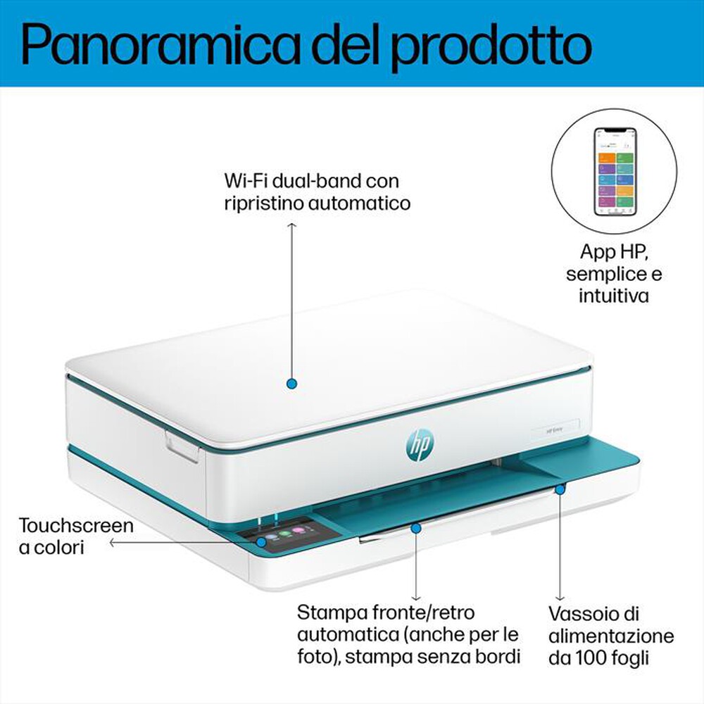 Immagine del prodotto HP - Stampante ENVY 6122E 3 MESI DI INSTANT INK CON HP+-Bianco
