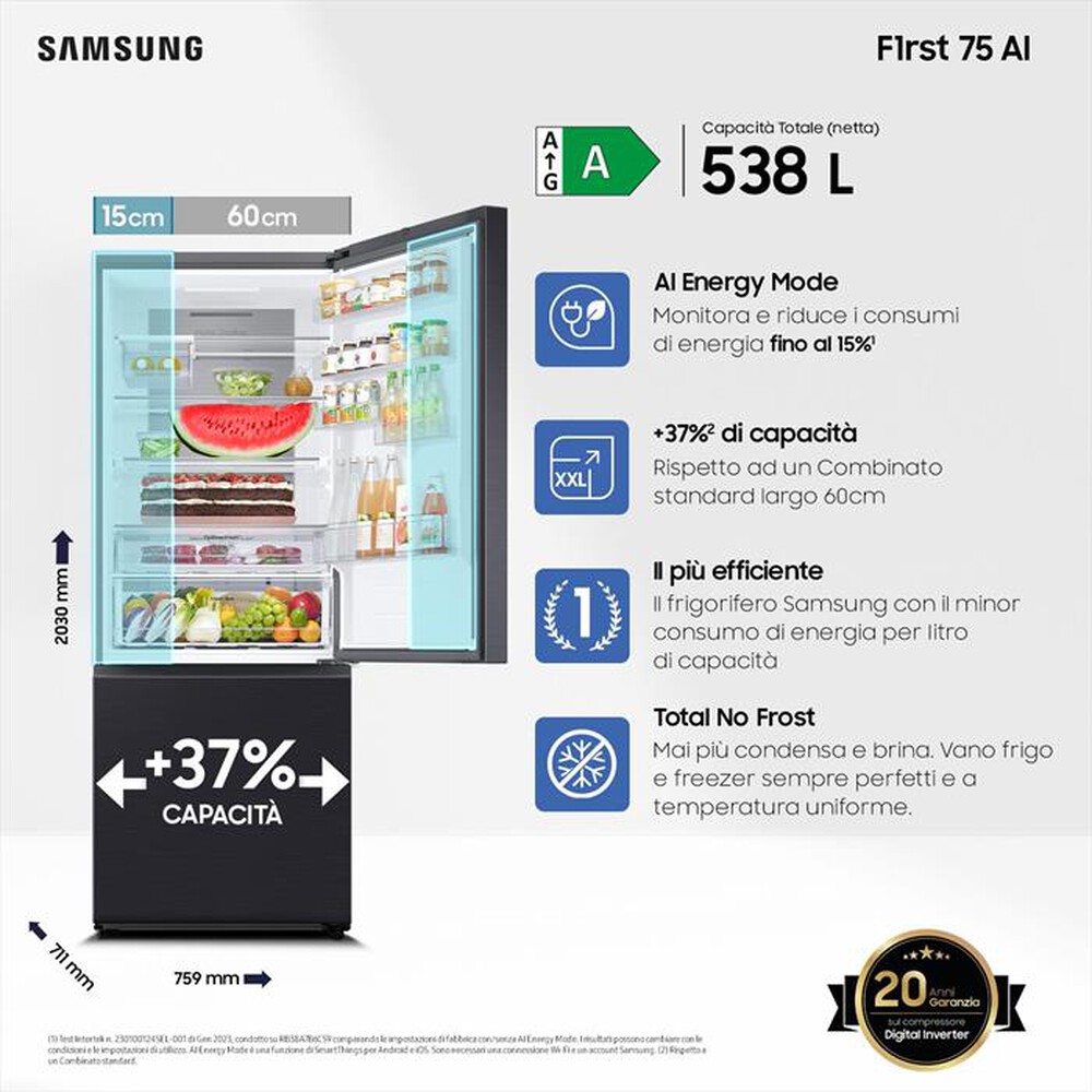 Immagine del prodotto SAMSUNG - Frigorifero combinato RB53DG706AB1EF F1RST75 AI-ANTRACITE