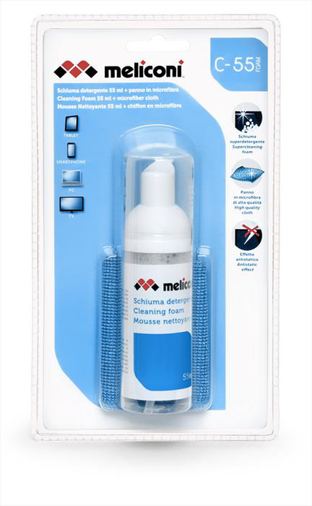 Immagine del prodotto MELICONI - C55 Schiuma detergente + Panno microfibra-Bianco