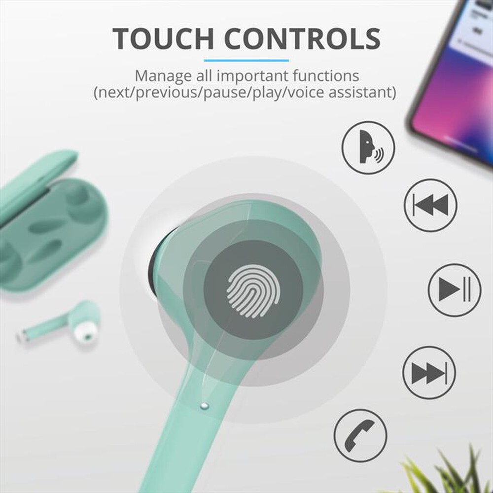 "TRUST - NIKA TOUCH BLUETOOTH EARPHONE MINT-Turquoise"