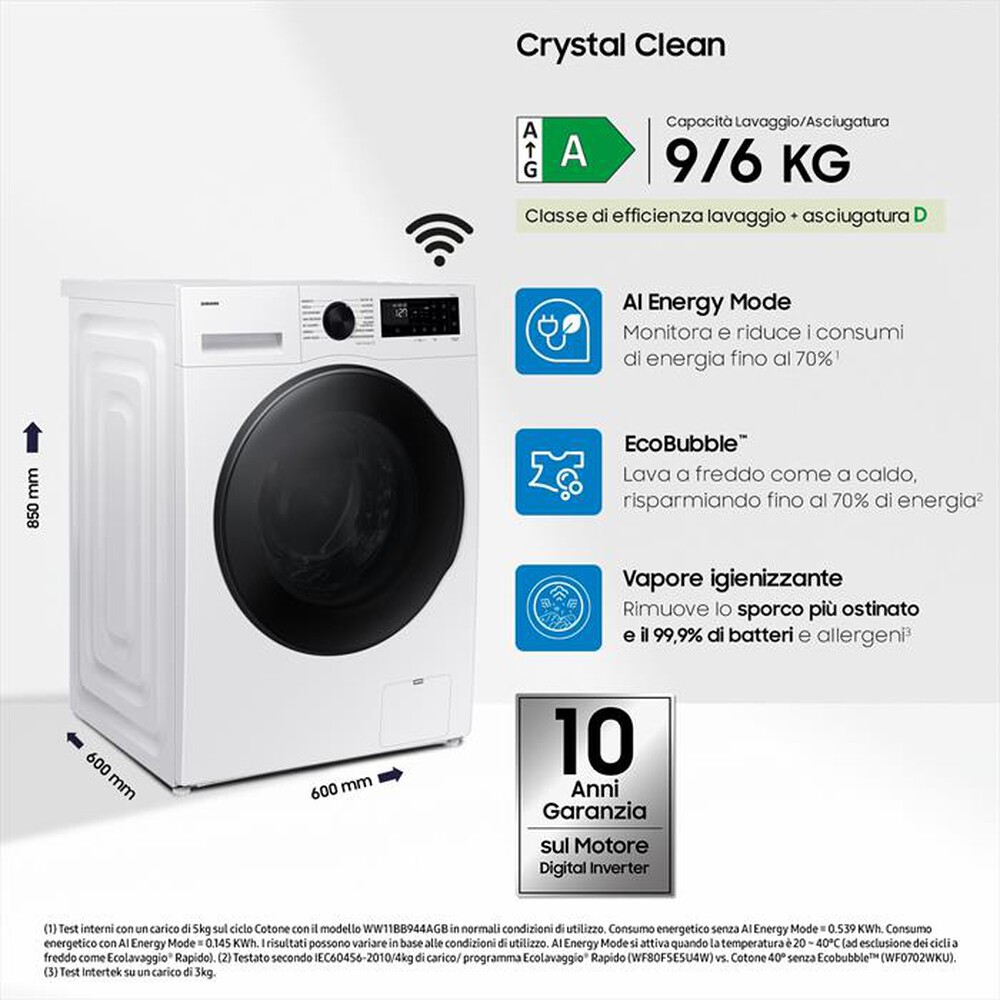 Immagine del prodotto SAMSUNG - Lavasciuga WD90DG5B15BEET 9/6 Kg Classe A-bianca con obl&ograve; e display nero