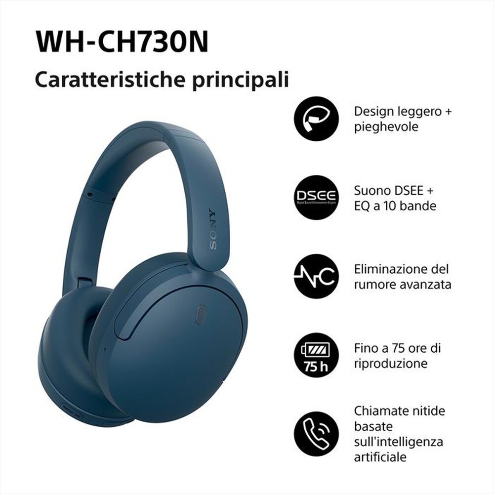 Immagine del prodotto SONY - Cuffie Bluetooth Over-ear WH-CH730N-Blue