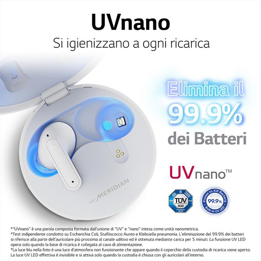 "LG - TONE FREE FP9 - CUFFIE TRUE WIRELESS BLUETOOTH-Bianco - Pearl White"
