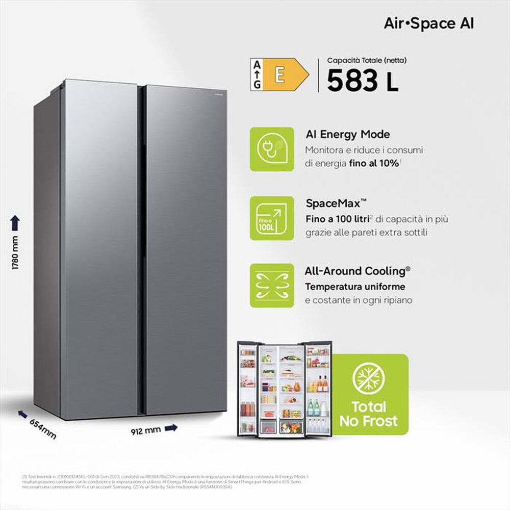 Immagine del prodotto SAMSUNG - Frigorifero side by side RS57DG400EM9EF Classe E-Metal Inox