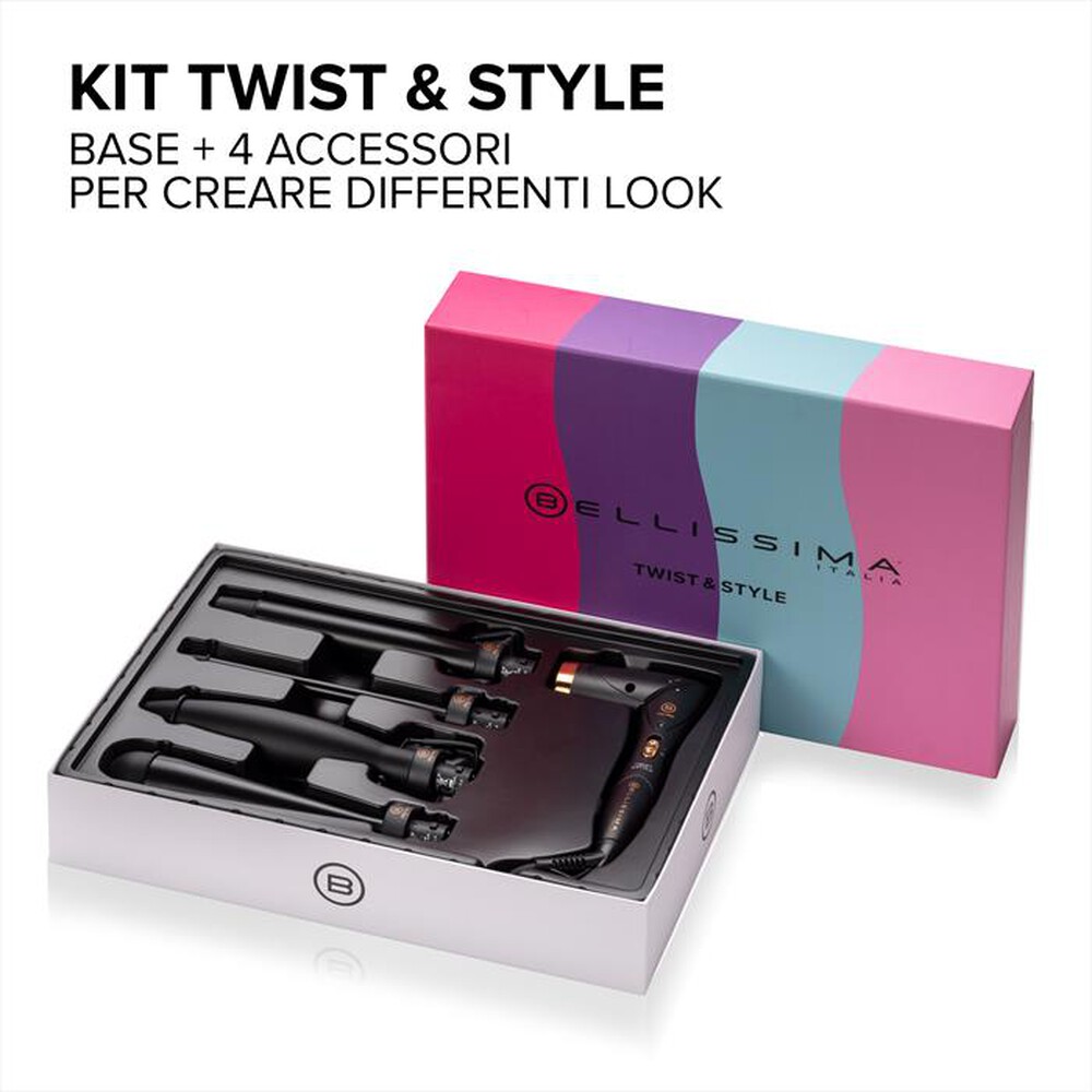 "BELLISSIMA IMETEC - Ferro per capelli KIT TWIST & STYLE-Nero, Rose Gold"