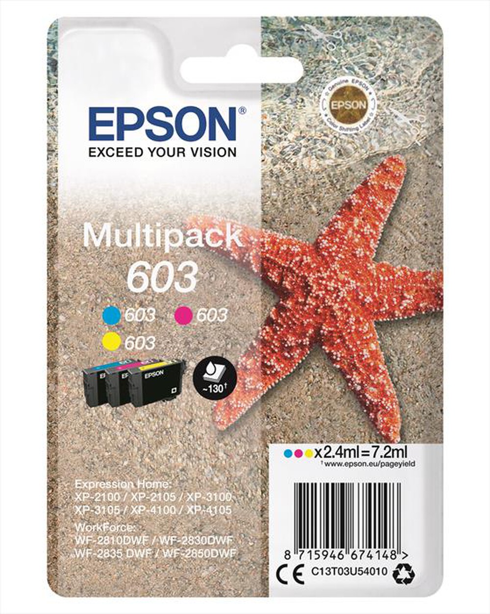 EPSON - 603 STELLA MARINA T03U STANDARD MULTIPACK 3 COLORI-Ciano, magenta, giallo