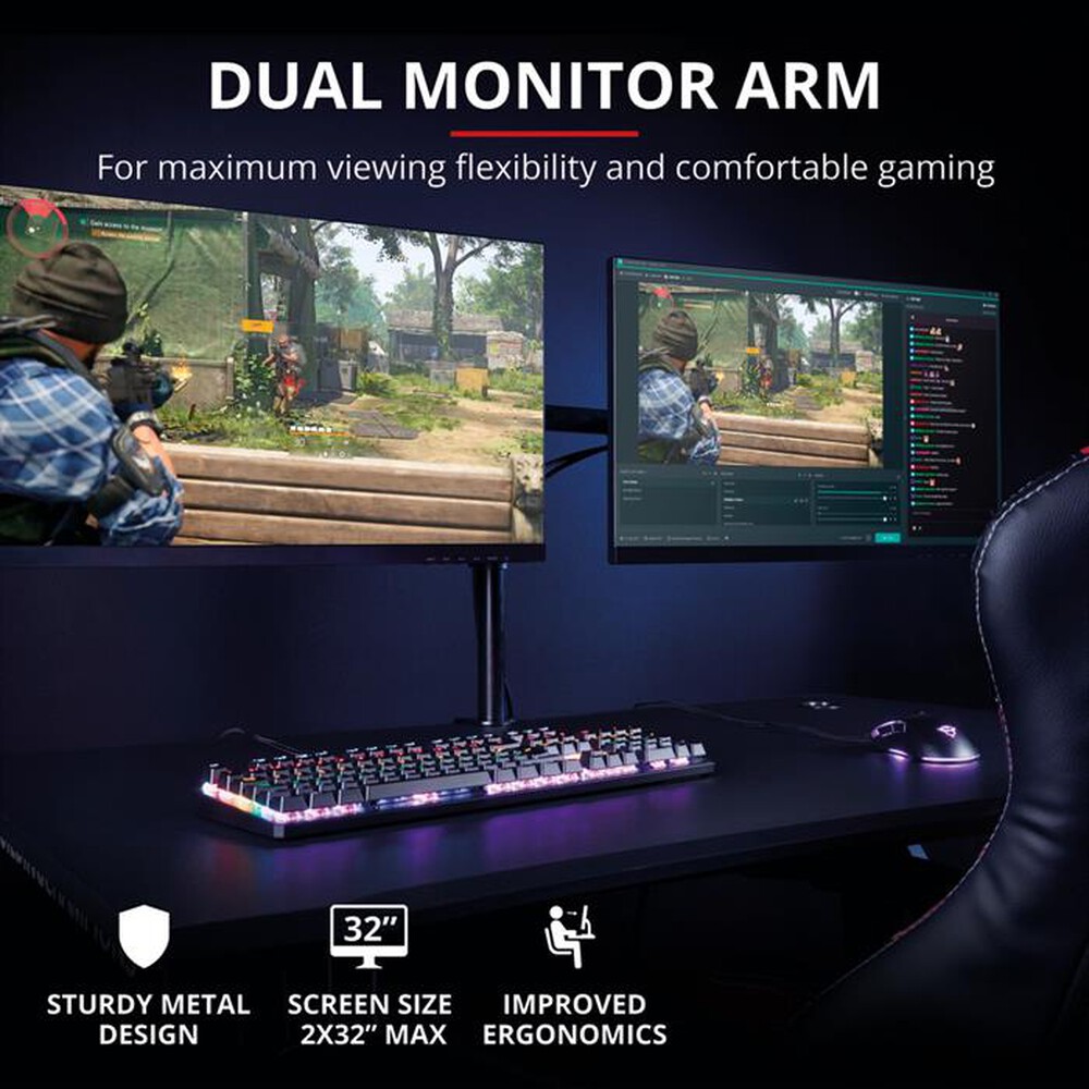 Immagine del prodotto TRUST - GXT1120 MARA DUAL MONITOR ARM-Black