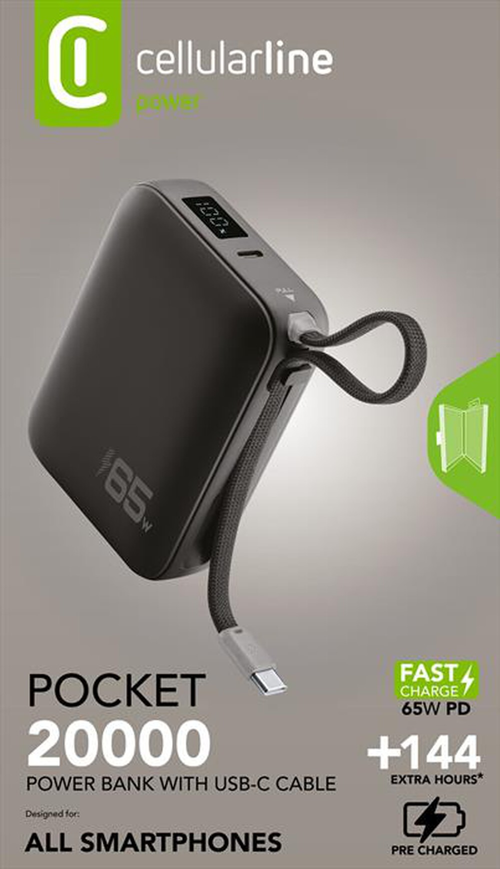Immagine del prodotto CELLULARLINE - Power bank POCKET 20000 MAH 65W PORTA USB-C-Nero