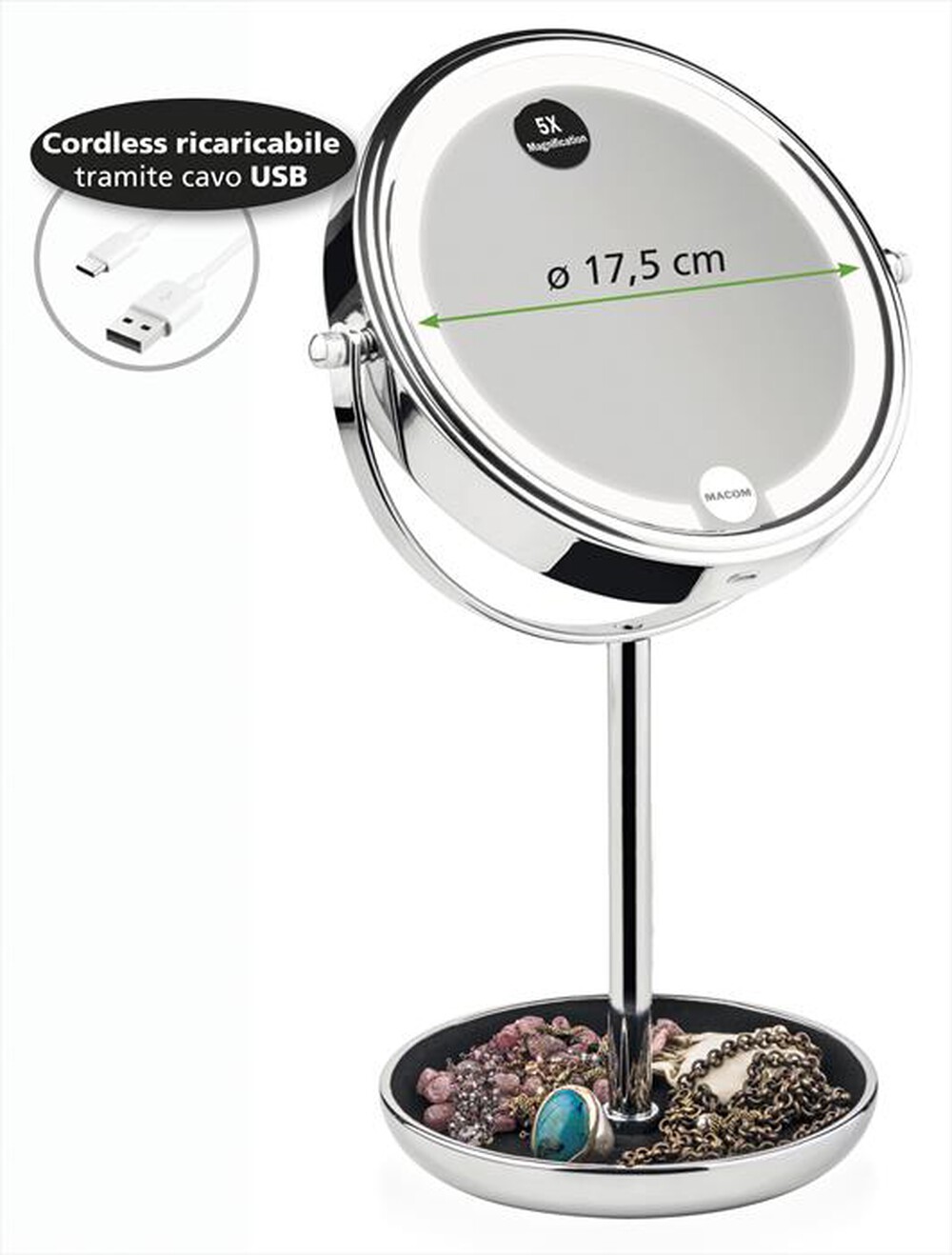 Immagine del prodotto MACOM - Doppio specchio da tavolo SIRIO USB STAR