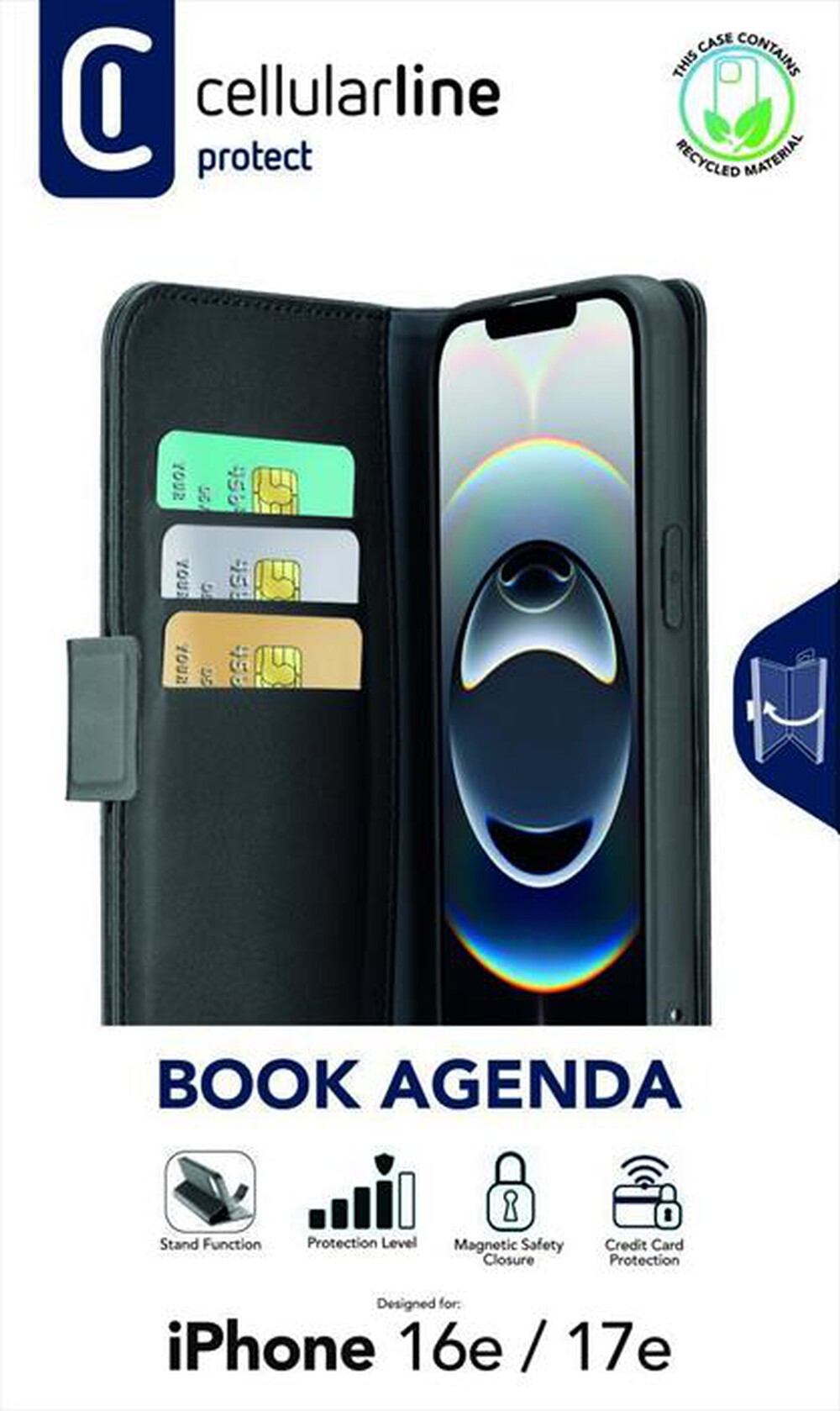 Immagine del prodotto CELLULARLINE - Custodia a libro BOOK AGENDA per iPhone 16E/17E-Nero