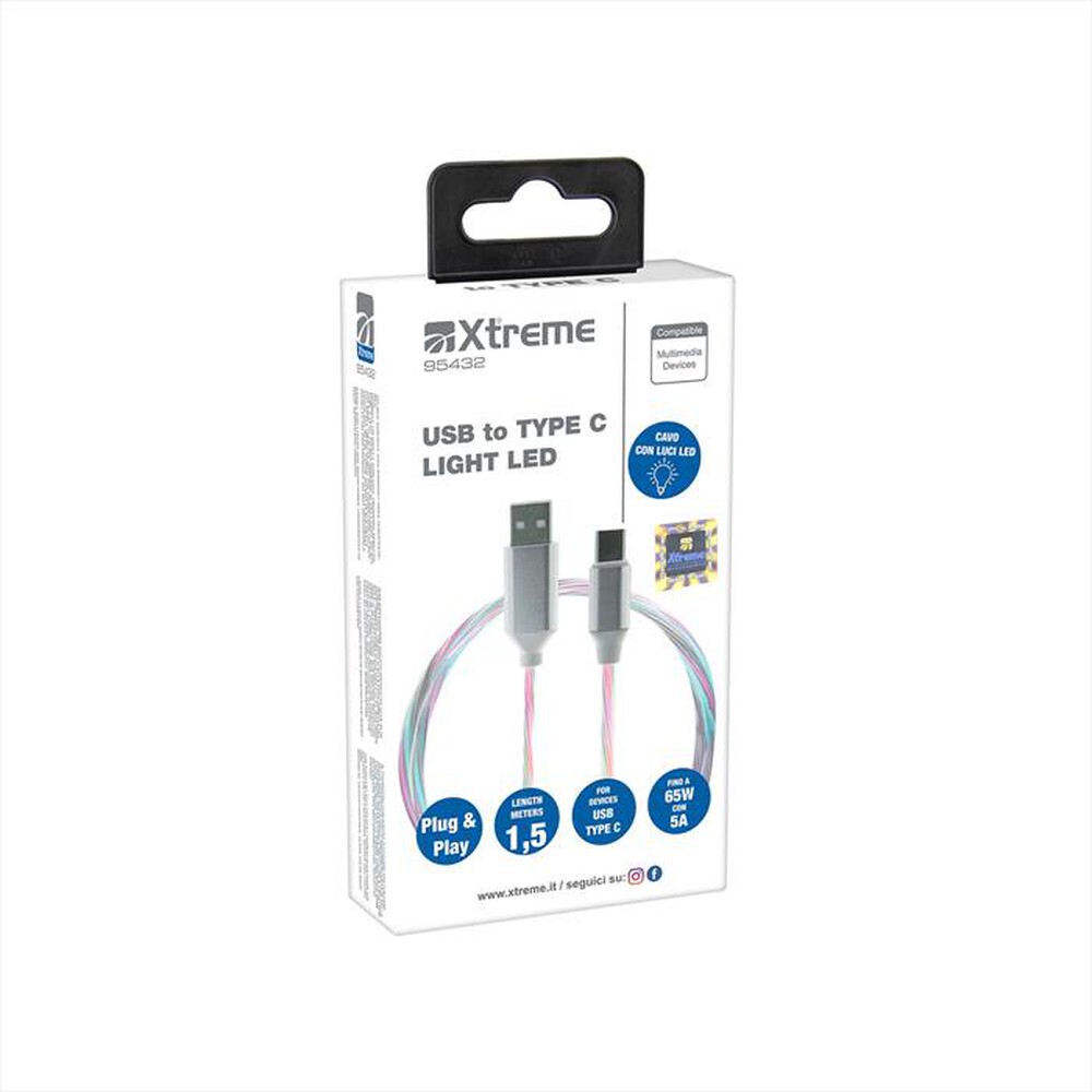 "XTREME - Cavo USB/TYPE C con luci LED-BIANCO"