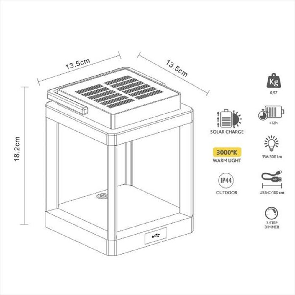 "KELU' - Lanterna da tavolo solare a batteria SUNNY-Nero"