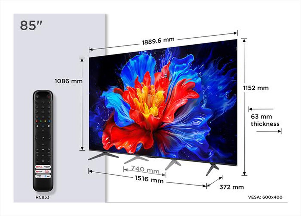 Immagine del prodotto TCL - Smart TV 85" QLED 85P8K 144Hz-Metallico