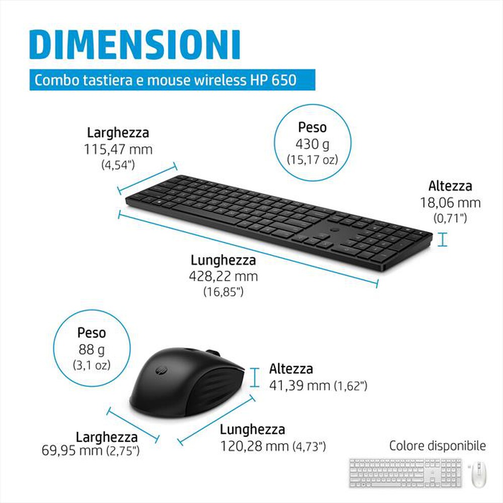 Immagine del prodotto HP - COMBO TASTIERA E MOUSE WIRELESS 650-Nero