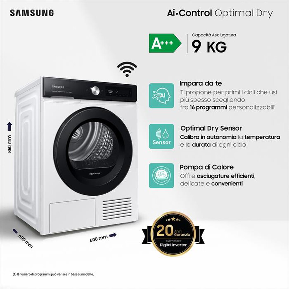 "SAMSUNG - Asciugatrice DV90BB5245AES3 9 Kg Classe A+++-bianco oblò black"