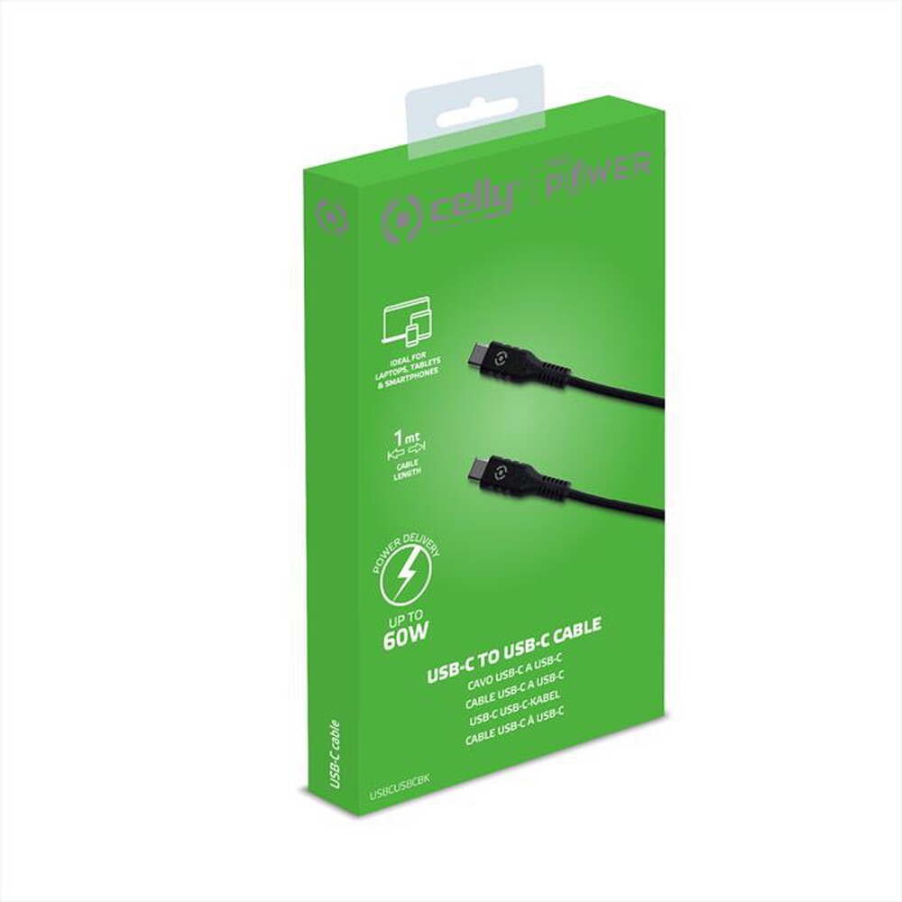 "CELLY - USBCUSBCBK - USB-C USB-C PD 60W CABLE-NERO/GOMMA"