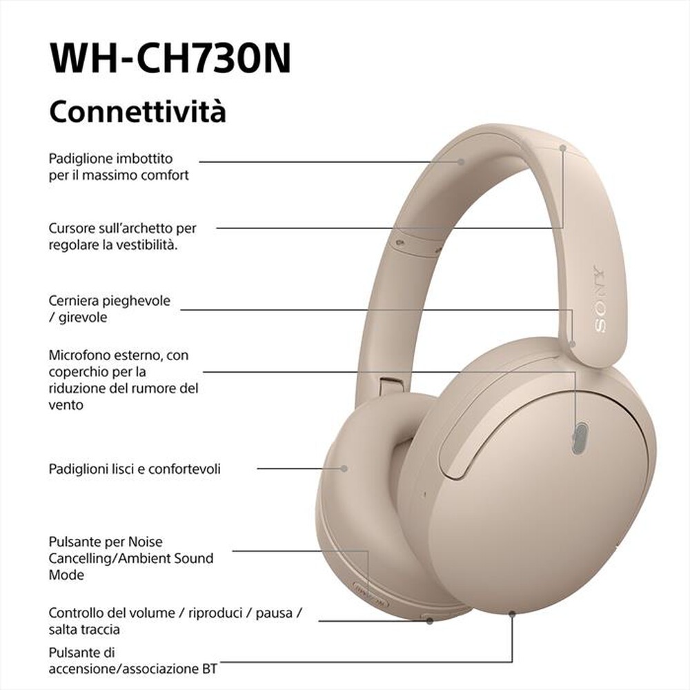 Immagine del prodotto SONY - Cuffie Bluetooth Over-ear WH-CH730N-Beige