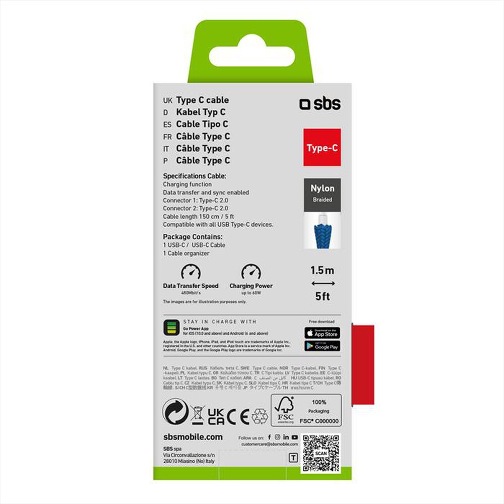 "SBS - Cavo TECABLETISSUETCCB per i dispositivi con USB-C-Blu"